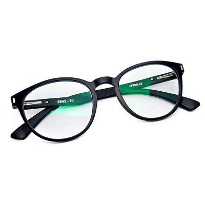 AFERELLE ® Premium Blue Ray Cut Lens UV420 with Anti-reflection Frame Unisex Round Glasses [LAPTOP TV  MOBILE] (50 mm BLACK Free Size)
