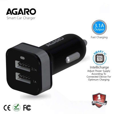 AGARO Blaze Dual Port Smart Car Charger 3.1A For Fast Charging