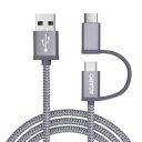 Agaro Blaze USBA to micro +Type C 2in1 Braided 1.2M Cable, Grey...