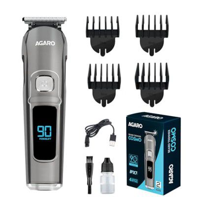 AGARO Cosmo Beard Trimmer For Men, High Precison Trimming, Cordless, 4 Length Setting combs, Stainless Steel Blades, 2 Speed, USB Rechargeable, 90 mins Runtime