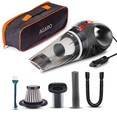 AGARO CV1077 Car Vacuum Cleaner, Portable, Handheld,12V DC /106W, 4.5KPA Power Socket, 14.7ft Long Cord, Stainless Steel Filter, Black