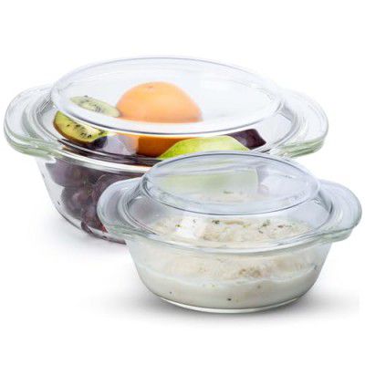 AGARO Elite Borosilicate Glass Casseroles With Lid, Set of 2, 700 ml & 1500ml, Kitchen, Oven, Microwave and Freezer Safe, Scratch Resistant, Transparent.