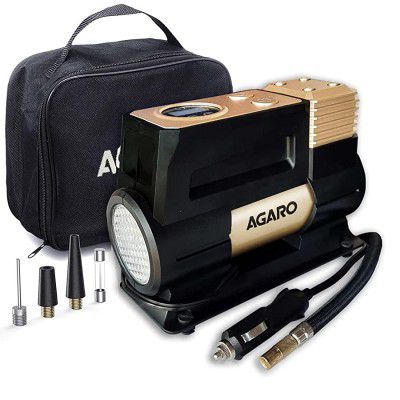 AGARO Force Analog Tyre Inflator Emergency Light 150Watts 12V Car Plug up-to 150Psi Compact  