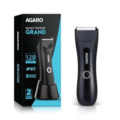 AGARO Grand Men Body Trimmer, Type C Fast Charging, 120 Min Usage, Waterproof (IPX7), Cordless, LED Light