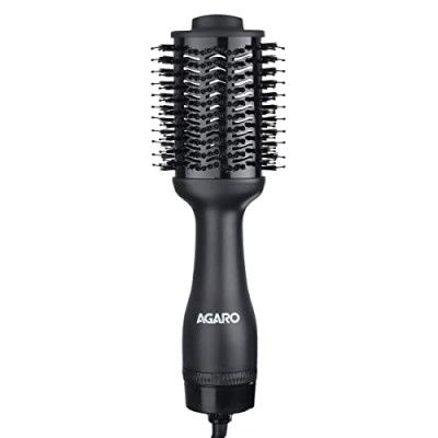 AGARO Hv2179 Professional Volumizer Hair Dryer, 24K Gold Styling Surface, Activated Charcoal Bristles, Ceramic Tourmaline Coating Brush Head, Carbon, 1200 Watts
