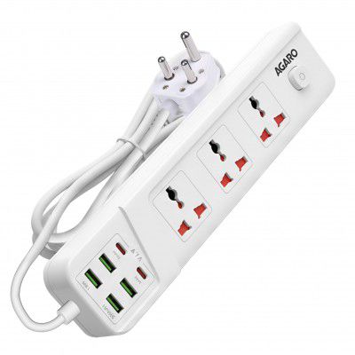 AGARO Regal Extension Board, Power Strip, 3 Universal Sockets, 4 USB + 2 Type-C Fast Charge