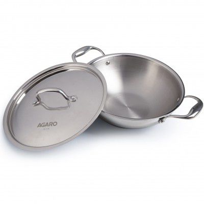 AGARO Regency Tri-Ply Steel Kadai, 2.25L Capacity, 24 cm Diameter, Stainless Steel