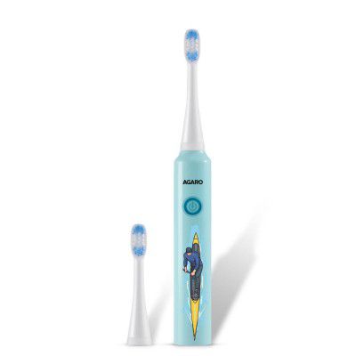 AGARO Rex Dlx Sonic AA Battery Electric Toothbrush For Kids With 6 Brushing Modes, 2 Interchangeable Brush Heads, Blue