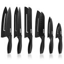 AGARO Royal 6 Pcs Kitchen Knife Set with Covers, High Carbon Stainless Steel Black Colour Coated Chef Knife I Utility Knife I Sontuku Knife I Bread Knife I Utility Knife I Paring Knife (Black)...