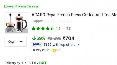 AGARO Royal French Press Coffee And Tea Maker, 4 Cups Coffee Maker (Copper)