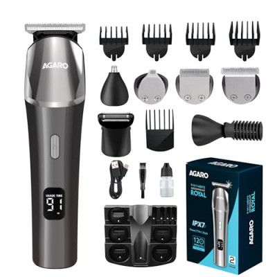 AGARO Royal Multi Grooming Kit For Men, 9in1, Shave| Trim | 5 Combs, Metal Body, Type C Fast Charging, 120 Min Usage, IPX7