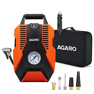 AGARO TI2147 Analog Tyre Inflator/Compressor Pump, Portable, 12V DC, up to 150 PSI, LED Light, Carry Case