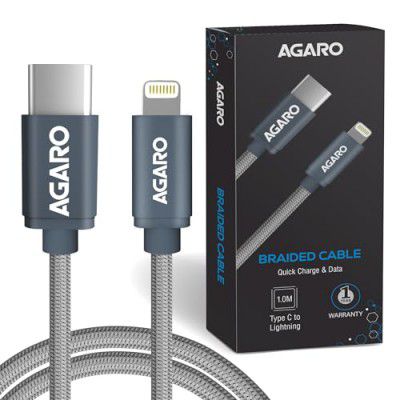 AGARO Type C to Lightning Cable, 1M Unbreakable Nylon Braided Data Sync & Fast Charging Cable for iPhone
