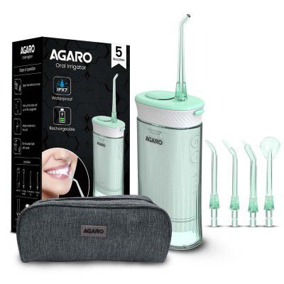 AGARO Ultra Travel Dental Flosser for teeth,Portable,Cordless,Rechargeable,4 Cleaning Modes, IPX7 Waterproof,180ml