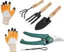AGT 3PCS Wooden Handle Cultivator Free Rubber Hand Gloves Garden Tool Kit (5 Tools)...