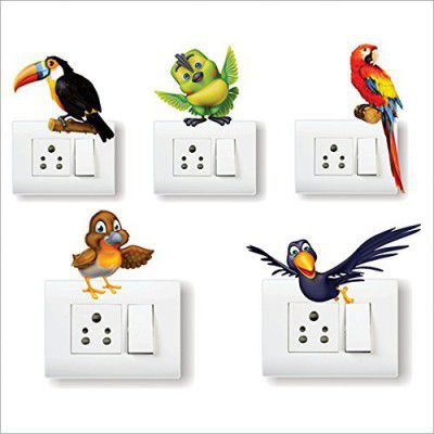 AH Decals Amazing Animal Cartoon 3D Wall Switch Board Stickers (Set of 5)