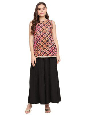 Ahalyaa Women's Black Crepe Digital Shibori Print Top Palazzo Set (AHTPPZ-COMBO-372)