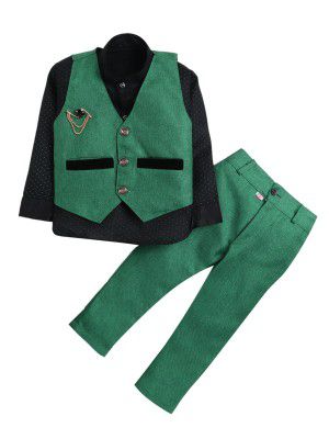 AHHAAAA Kids Cotton Blend Waistcoat Kurta and Pant Set for Boys 163