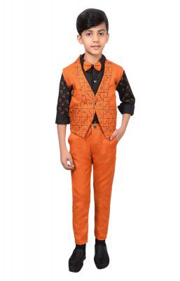Ahhaaaa Kids Ethnic Cotton Blend Waistcoat Shirt and Pant for Boys 1145