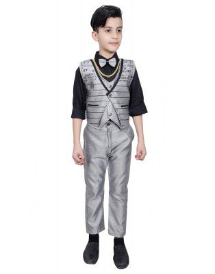 AHHAAAA Kids Ethnic Cotton Blend Waistcoat Shirt and Trouser with Chain for Boys