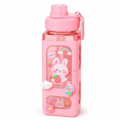 Aider Water Bottle With Straw & Sticker,Kawaii Bear Water Bottle