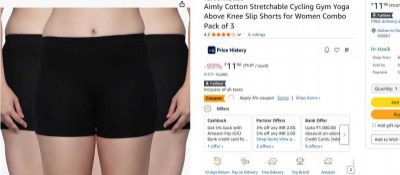 Aimly Cotton Stretchable Cycling Gym Yoga Above Knee Slip Shorts [Pack of 3]
