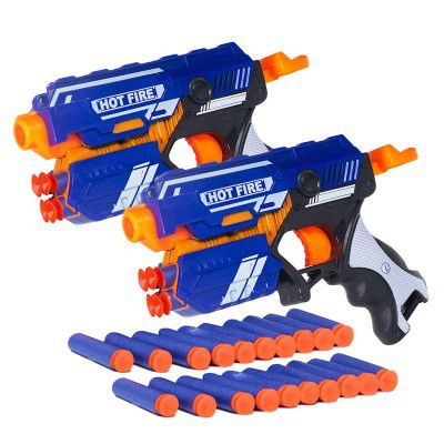 Air Couch Air couch Foam Blaster Gun Toy, Safe and Long Range Shooting Gun, (10 Foam Bullets and 10 Suction Dart Bullets)-Set of 2, Blue, Multicolor (7036)