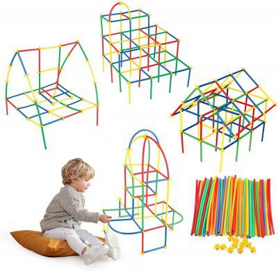 Air Couch DIY Colorful Pipe Straw Stick Building Block Educational Assembly Toy (90 Pieces, Multicolour)