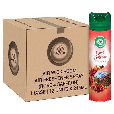 Air Wick 245 ml (Pack of 12) - Rose & Saffron, Room Air Freshener Spray | Large Bulk Room Fresheners | Professional Air Wick Air Freshener