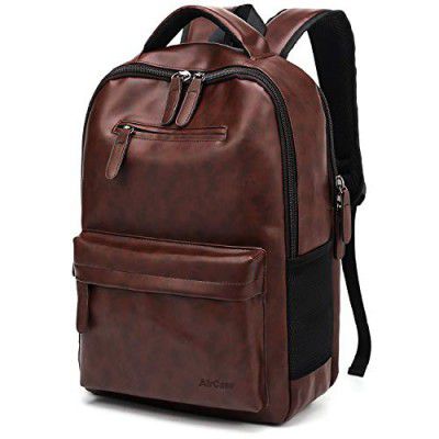 AirCase C34-13 Inch/ 14 Inch/15.6 Inch Premium Vegan Leather Laptop Backpack for Men & Women (Tan)- 25 Ltrs