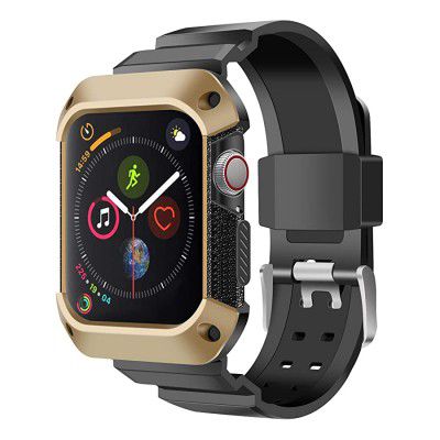 AirCase Rugged Protective Case with Strap for Apple Watch Series 4/3 / 2/1, 40mm 38mm (Gold)