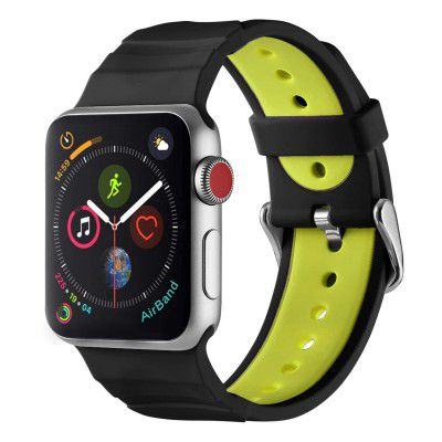 AirCase Silicone Strap Band for Apple Watch Series 5, 4, 3, 2, 1-44mm 42mm - Steel Buckle (Yellow)