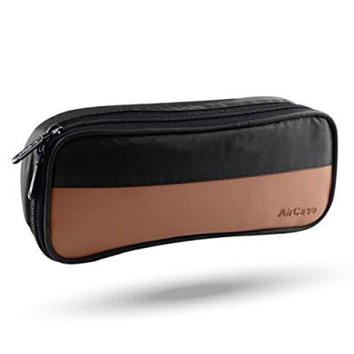 AirCase Travel Organizer Kit Bag for Office Supplies/Accessories/Toiletry, Easy to Clean Nylon & PU Leather Storage Pouch for Men & Women, Black- 6 Month Warranty