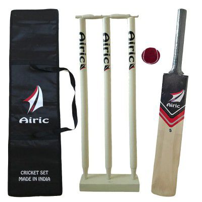 Airic Kashmiri Popular Willow Cricket Bat with Ball, Wickets and Bag Cricket Kit (Size 4 (9 to 11 Years))