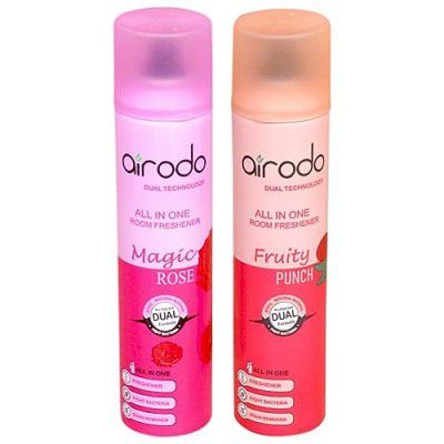 Airodo Air Freshener For Room, Magic Rose And Fruity Punch Air Freshener Combo Pack With Dual Technology, Easy Push And Spray, All In One Room Freshener For Home And Office