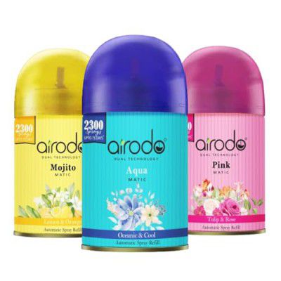 Airodo Automatic Room Fresheners Refill Air Matic Boost Home Fragrance with 2300 Sprays Each Bottle Aqua Pink Pack of 3