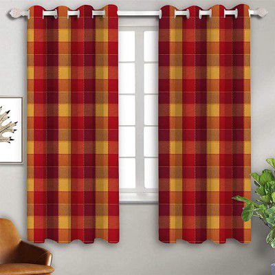 AIRWILL Cotton Checkered Curtain 5ft Red Pack of 2