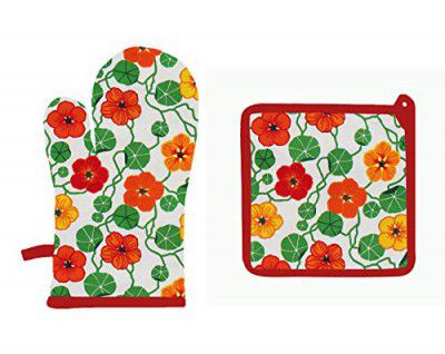 Airwill © Cotton Designer Pattern Heat Resistant Kitchen Linens (1 Oven Mitt & 1 Pot Holder) (Multicolor)