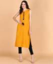 Aiza collection  Women Solid Cotton Blend Straight Kurta  (Yellow)...
