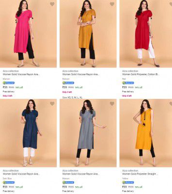 Aiza Collection Womens Kurtas Starts ₹59
