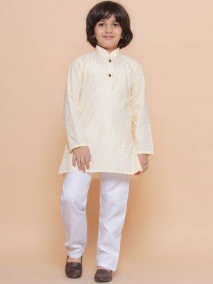 Aj DEZInES Boys Printed Mandarin Collar Pure Cotton Kurta with Pyjamas