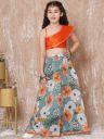 Aj DEZInESGirls Ready to Wear Printed Lehenga & One Shoulder Choli...