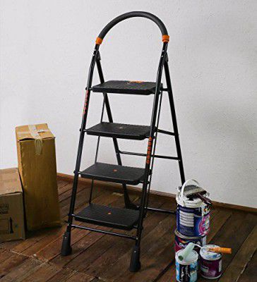 AJAAQI 4 Step Black Diamond Step Steel Ladder Heavy Duty Wide Step 4.3 FT - Made in India Ladder