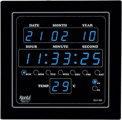 Ajanta Quartz Digital Blue LED Square Wall Clock OLC - 302 (25.4 cm x 25.4 cm x 3.5 cm)