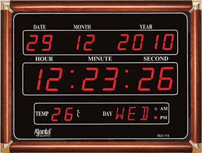 Ajanta Quartz Plastic Digital Red LED Rectangle Wall Clock OLC - 113 (39.6 cm x 29.6 cm x 3.5 cm, Black)