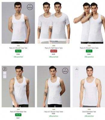 Ajio Clothing : ( Pack Of 2 ) ONN Men's Vests Starts @100
