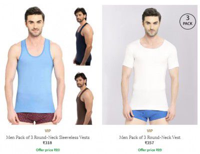Ajio Clothing: (Pack Of 3) VIP  Men's Vests Starting @ ₹80