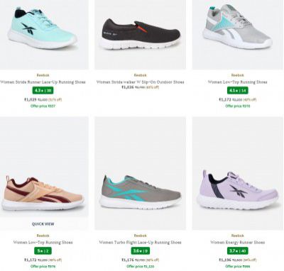 Ajio Footwear Loot : Upto 64% off on Reebok Women's Shoes | Starts Rs 1175
