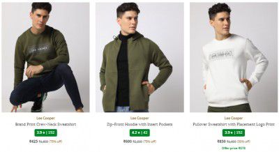 Ajio Lee Cooper Sweatshirt & Hoodies Upto 70% Off
