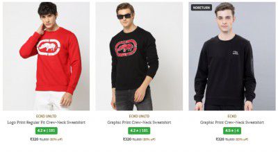 Ajio Loot : Ecko Men's Sweatshirt & Hoodies Start at ₹480